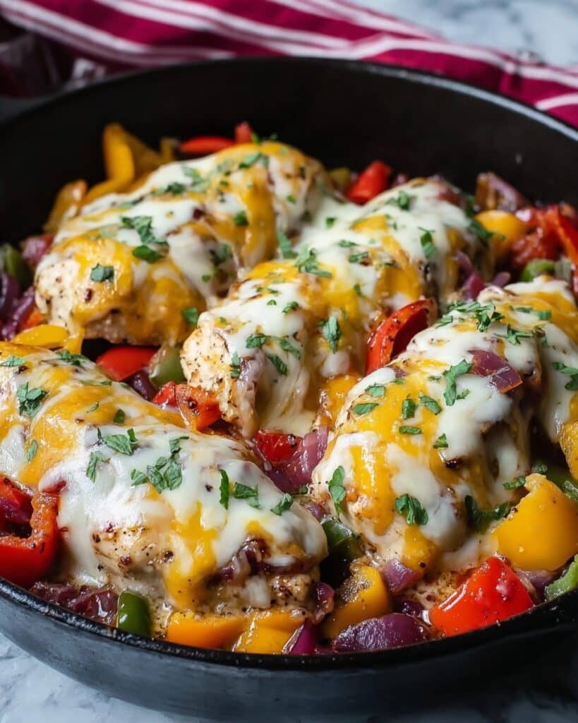 Cheesy Baja Chicken & Bell Pepper Skillet Recipe