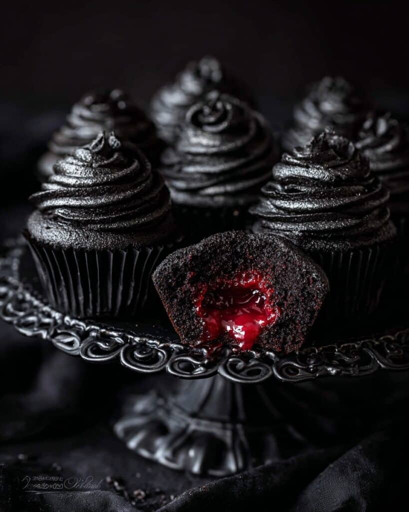 Low-Carb Black Heart Halloween Cupcakes Recipe