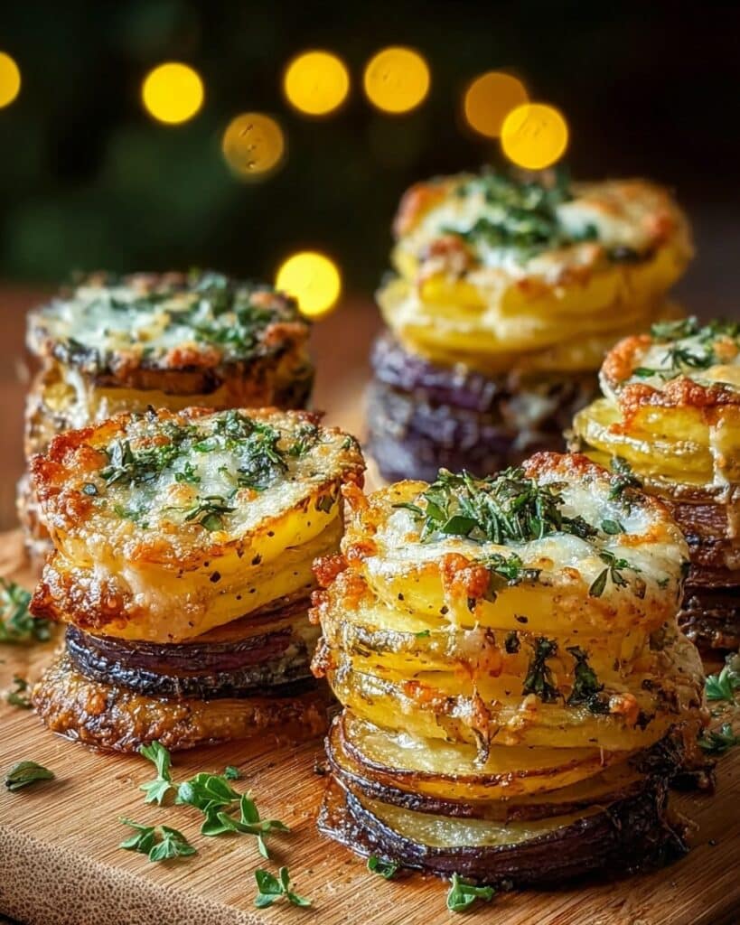 Roasted Garlic Parmesan Potato Stacks Recipe