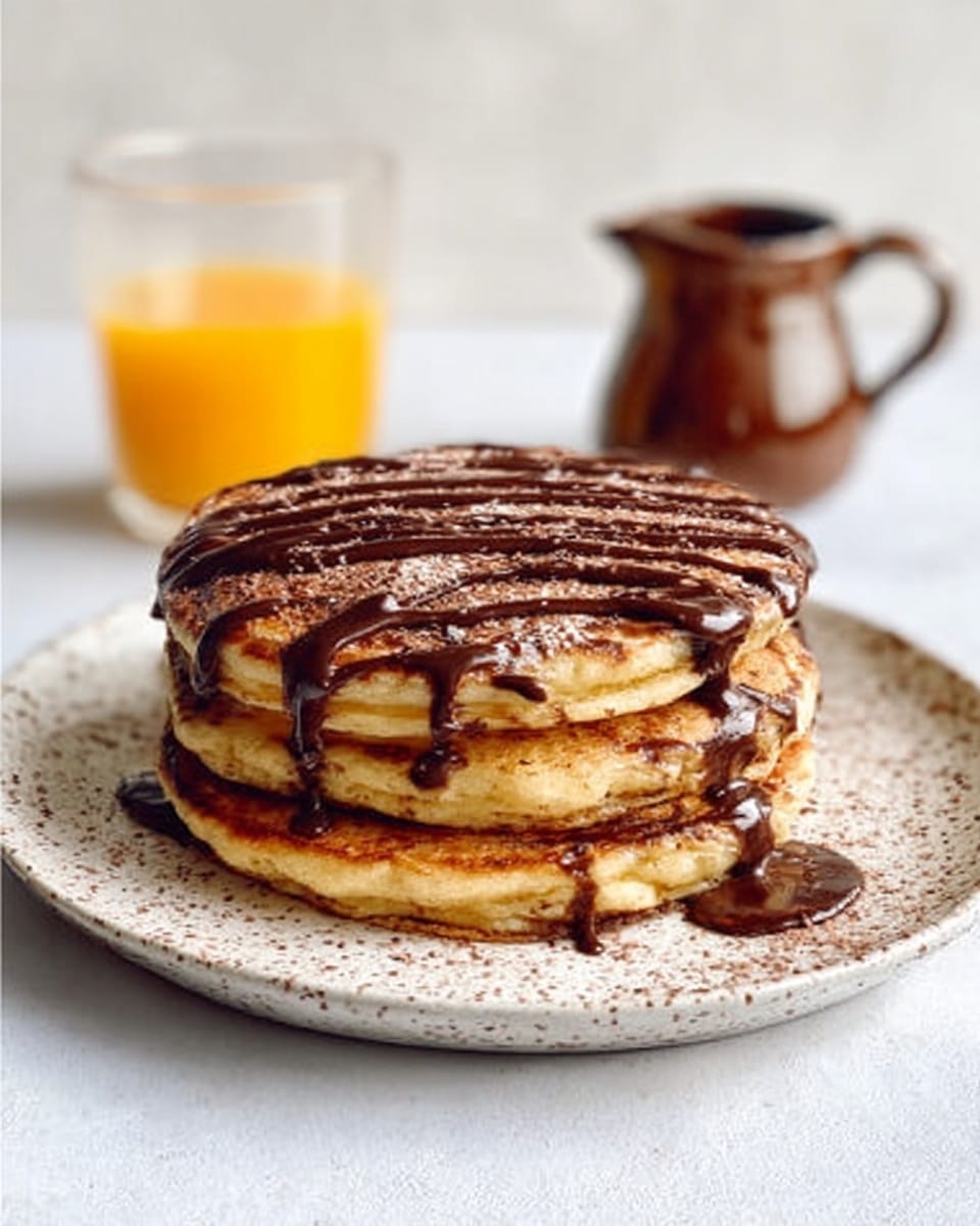 A stack of four thick pancakes sits on a white plate, each pancake golden brown with slightly crispy edges. The top pancake is dusted with powdered sugar, and a rich, dark syrup flows over the sides, dripping down the stack in thick streams. The background shows a soft, blurred setting, with the plate placed on a white marbled surface. photo taken with an iphone --ar 4:5 --v 7