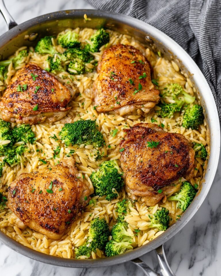 Skillet Chicken Thighs with Broccoli Cheddar Orzo Recipe
