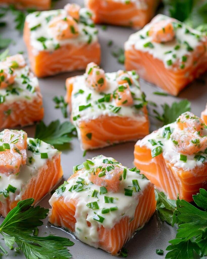 Salmon Bites with Garlic Cream Sauce Recipe