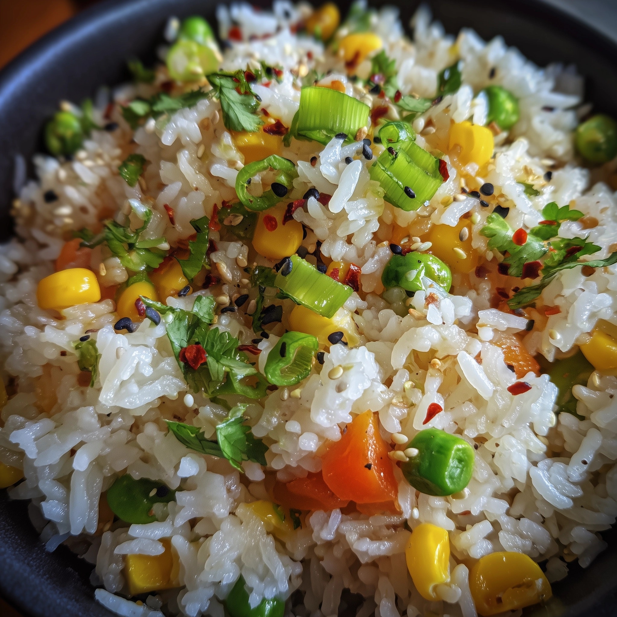Rice Salad with Peanut Sesame Dressing and Crispy Jasmine Rice Recipe - Recipe Image
