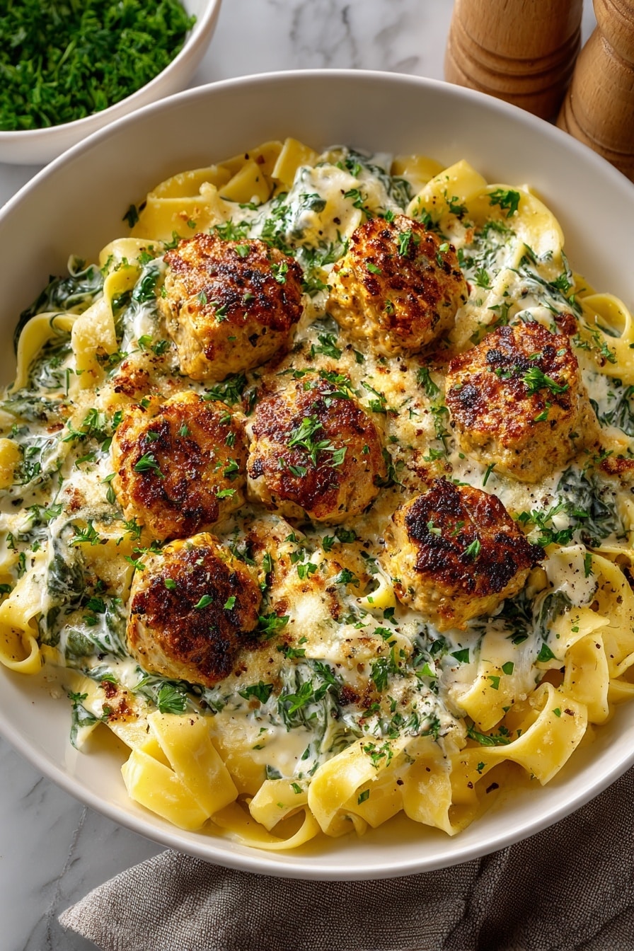 Creamy Chicken Ricotta Meatballs Alfredo Recipe - Recipe Image