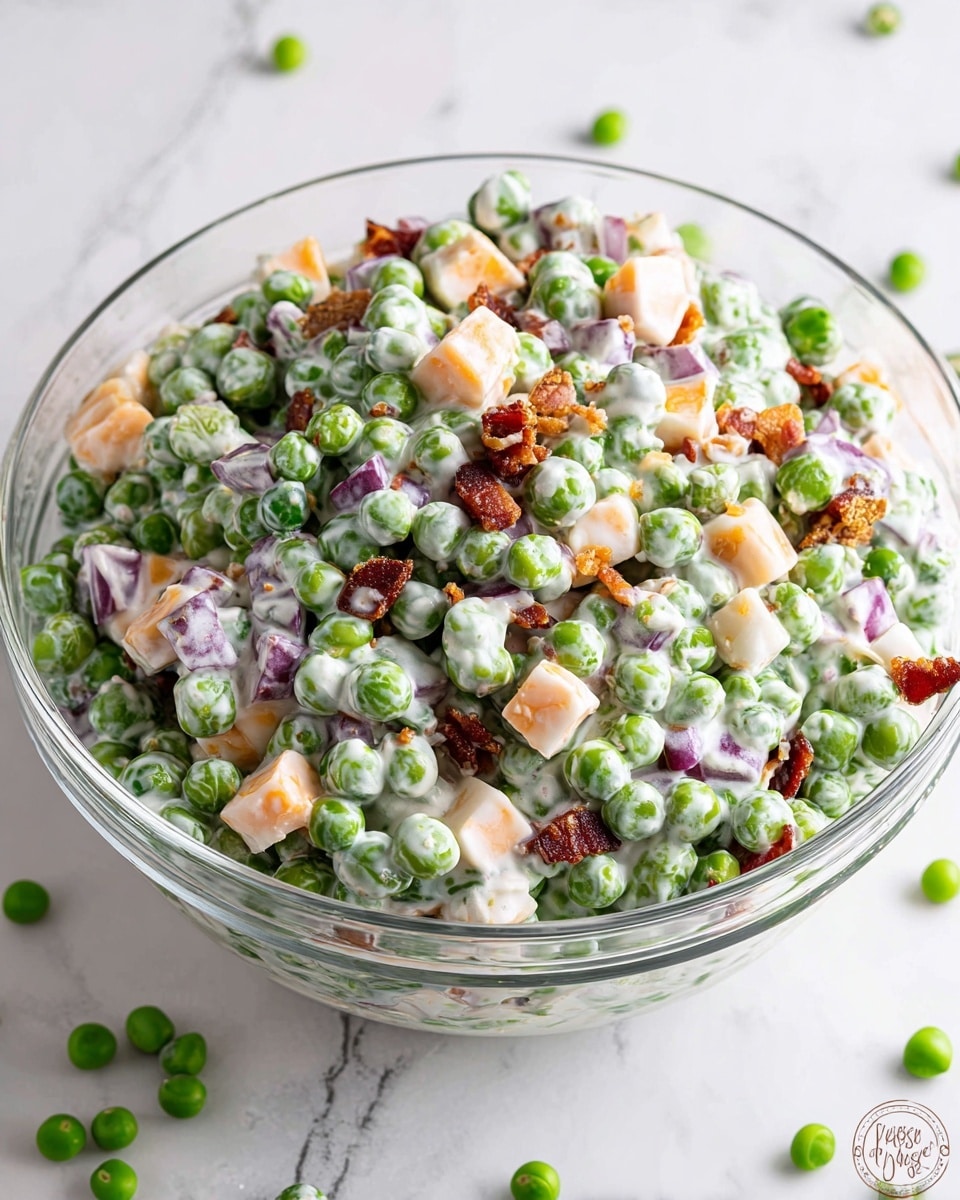 Pea Salad with Crispy Bacon, Cheddar, and Red Onion Recipe - Recipe Image