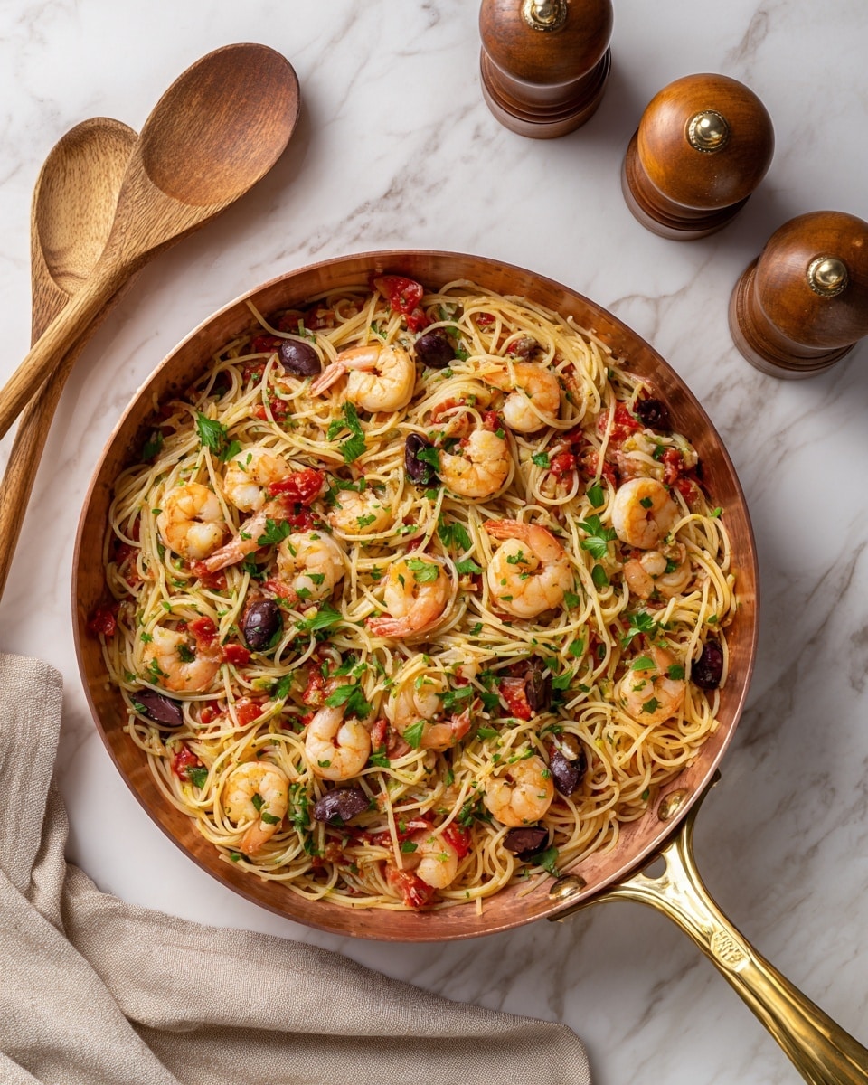Garlic Pasta Puttanesca with Shrimp Recipe - Recipe Image