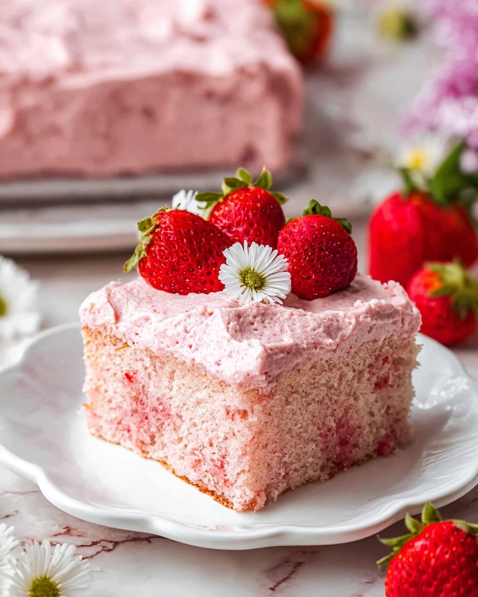 Strawberry Layer Cake with Strawberry Cream Cheese Frosting and Fresh Strawberry Decorations Recipe - Recipe Image