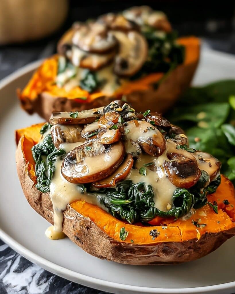 Creamy Mushroom and Spinach Stuffed Sweet Potatoes Recipe