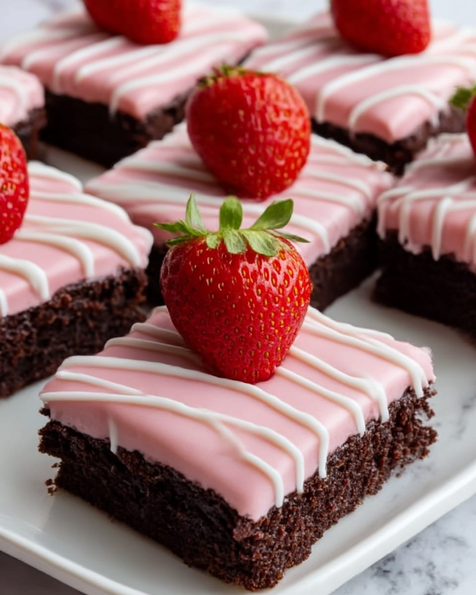 Strawberry Frosted Heart-Shaped Brownies Recipe - Recipe Image