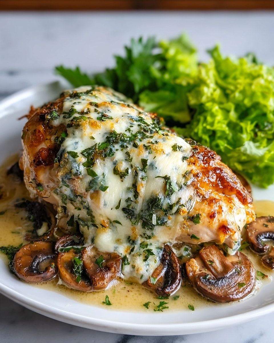 Cheesy Garlic Butter Mushroom Stuffed Chicken Recipe - Recipe Image