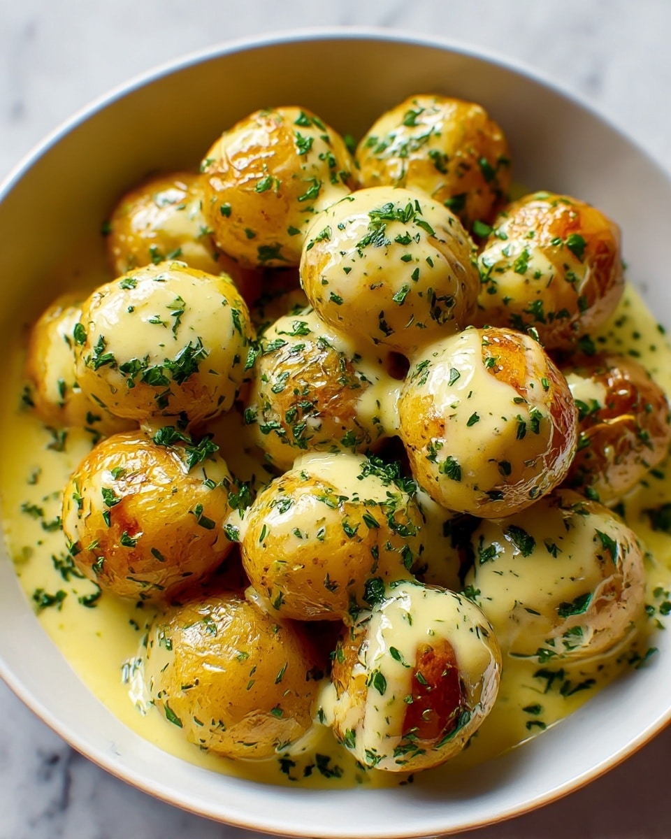 Creamy Garlic Sauce Baby Potatoes Recipe - Recipe Image